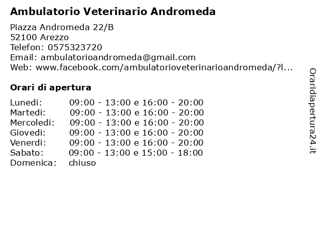 Orari di apertura Ambulatorio Veterinario Andromeda Piazza